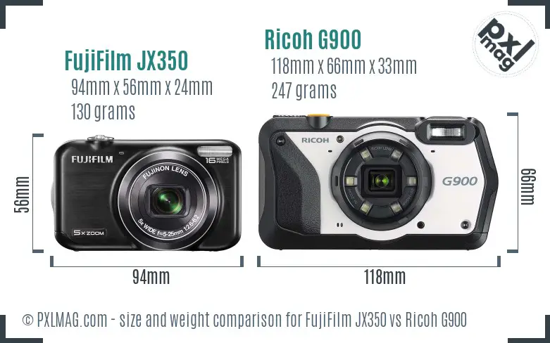 FujiFilm JX350 vs Ricoh G900 size comparison