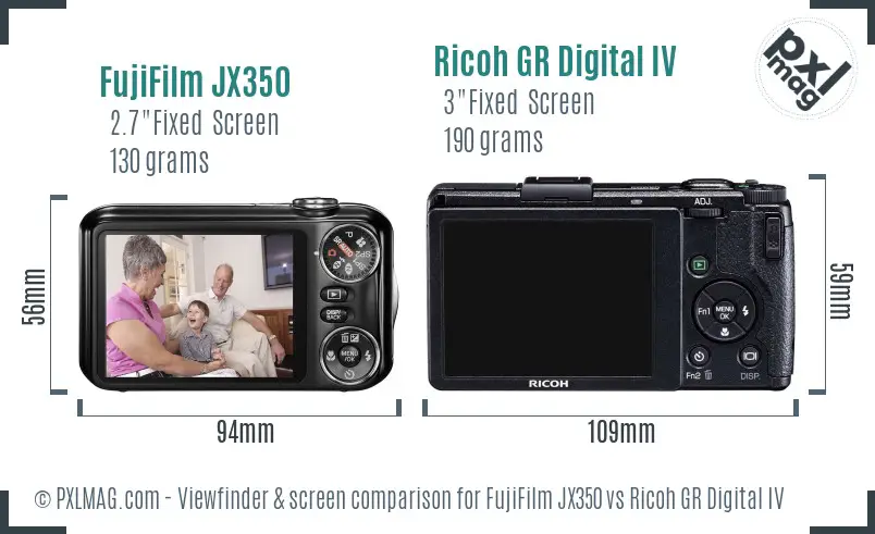 FujiFilm JX350 vs Ricoh GR Digital IV Screen and Viewfinder comparison
