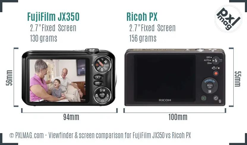 FujiFilm JX350 vs Ricoh PX Screen and Viewfinder comparison FujiFilm JX350 vs Ricoh PX Screen and Viewfinder comparison