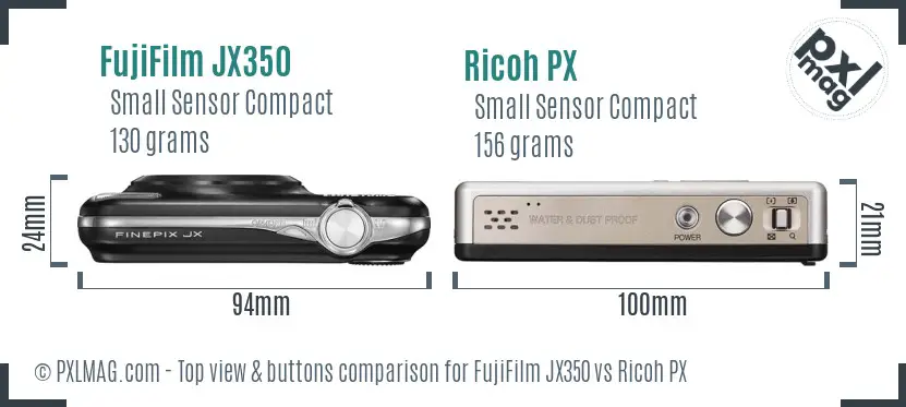 FujiFilm JX350 vs Ricoh PX top view buttons comparison FujiFilm JX350 vs Ricoh PX top view buttons comparison