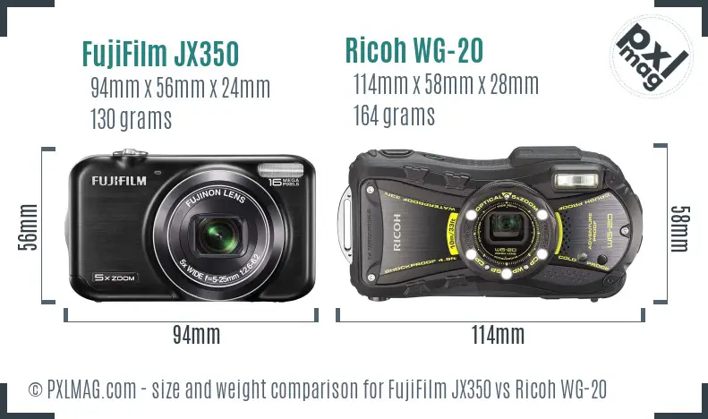 FujiFilm JX350 vs Ricoh WG-20 size comparison