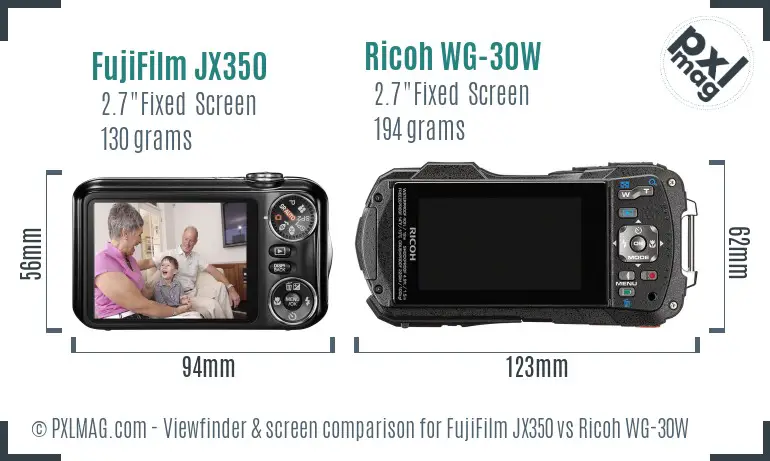 FujiFilm JX350 vs Ricoh WG-30W Screen and Viewfinder comparison