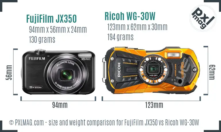 FujiFilm JX350 vs Ricoh WG-30W size comparison