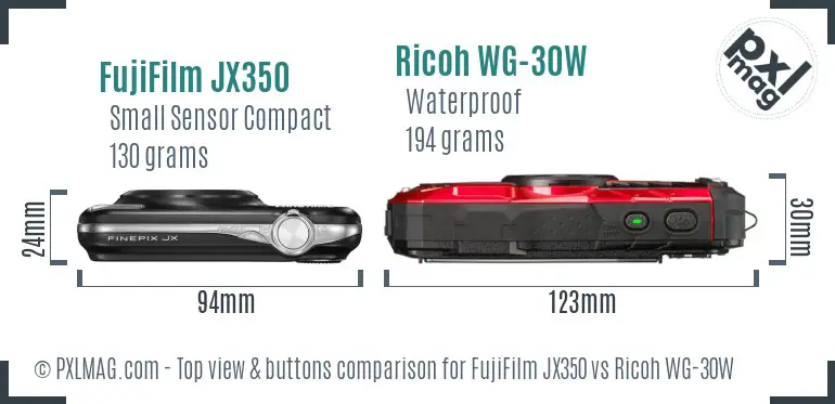 FujiFilm JX350 vs Ricoh WG-30W top view buttons comparison