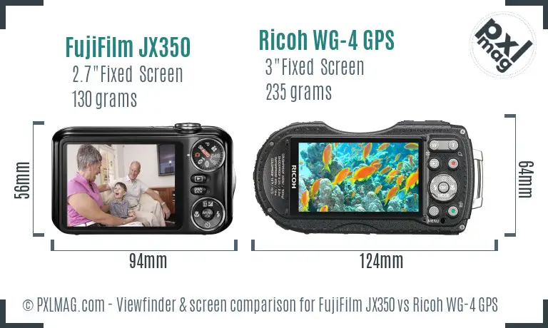 FujiFilm JX350 vs Ricoh WG-4 GPS Screen and Viewfinder comparison