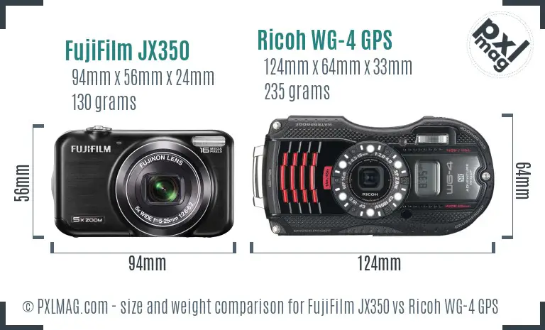 FujiFilm JX350 vs Ricoh WG-4 GPS size comparison