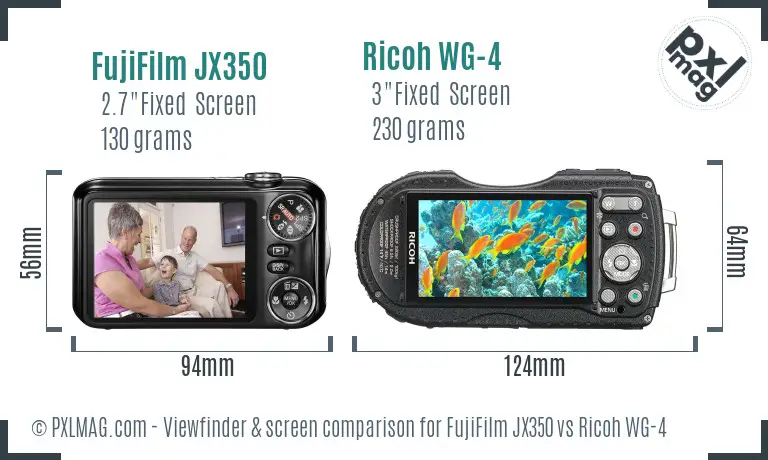 FujiFilm JX350 vs Ricoh WG-4 Screen and Viewfinder comparison