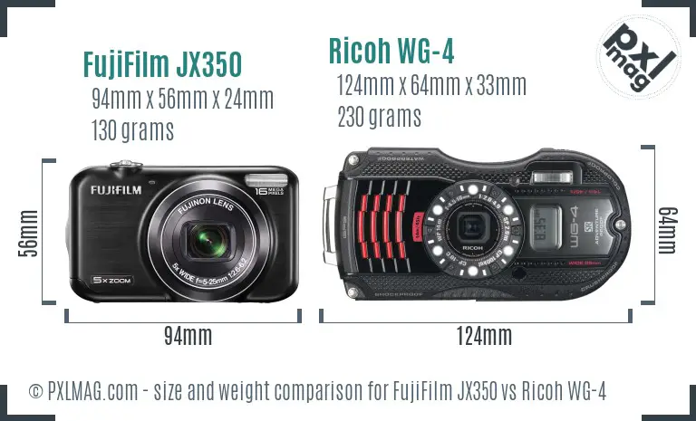 FujiFilm JX350 vs Ricoh WG-4 size comparison