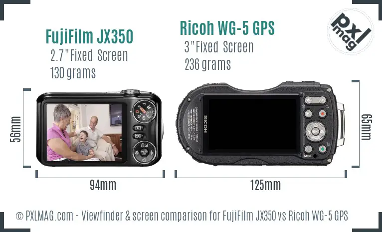 FujiFilm JX350 vs Ricoh WG-5 GPS Screen and Viewfinder comparison