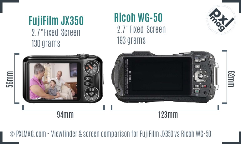 FujiFilm JX350 vs Ricoh WG-50 Screen and Viewfinder comparison