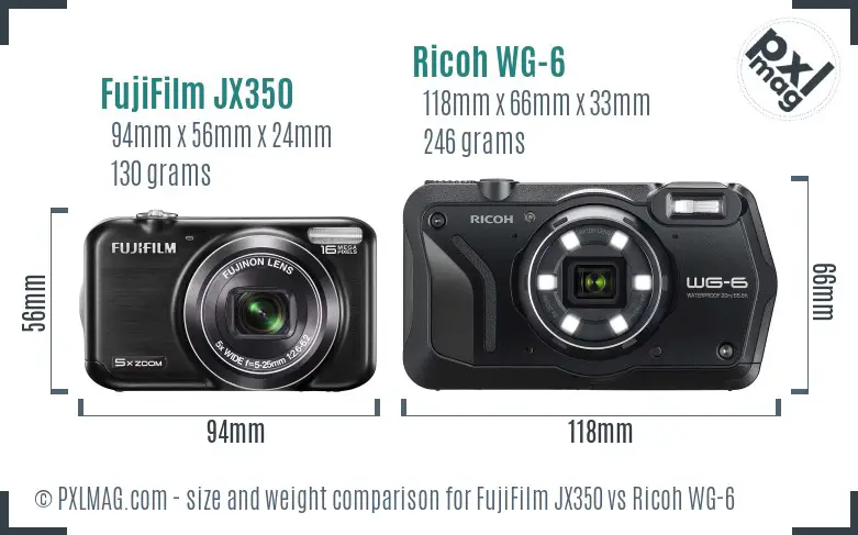 FujiFilm JX350 vs Ricoh WG-6 size comparison