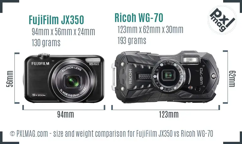FujiFilm JX350 vs Ricoh WG-70 size comparison