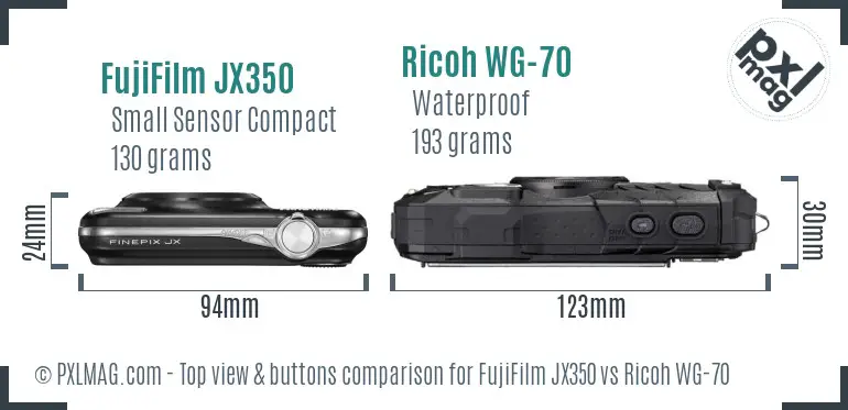FujiFilm JX350 vs Ricoh WG-70 top view buttons comparison