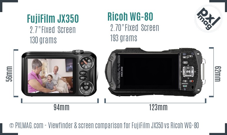 FujiFilm JX350 vs Ricoh WG-80 Screen and Viewfinder comparison