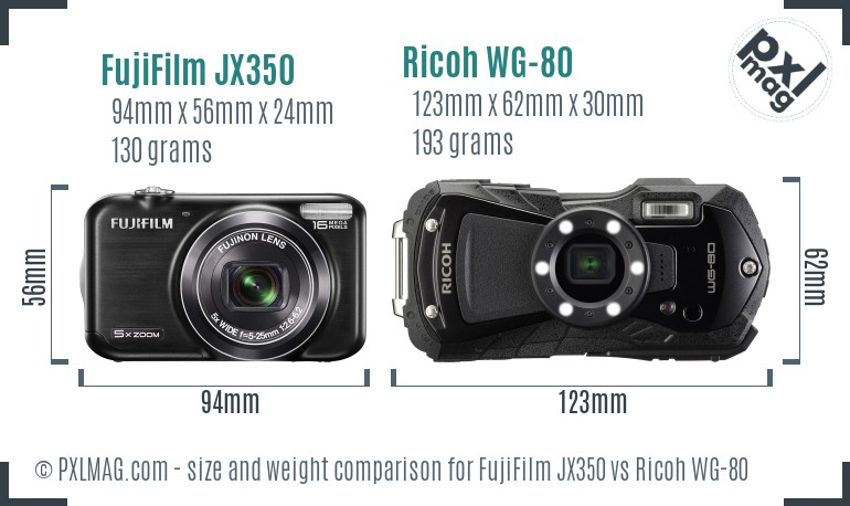 FujiFilm JX350 vs Ricoh WG-80 size comparison FujiFilm JX350 vs Ricoh WG-80 size comparison