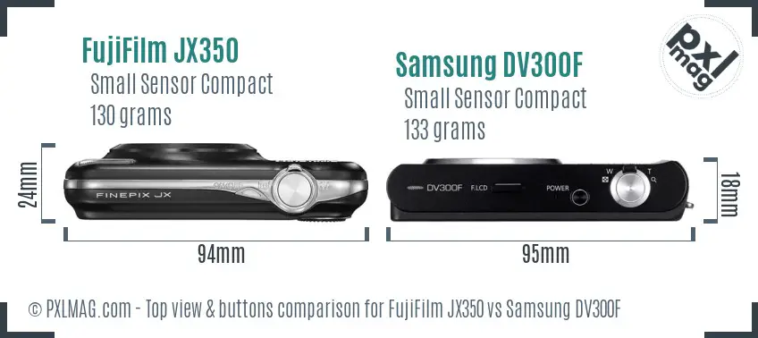 FujiFilm JX350 vs Samsung DV300F top view buttons comparison FujiFilm JX350 vs Samsung DV300F top view buttons comparison