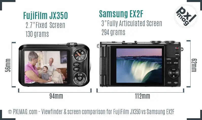 FujiFilm JX350 vs Samsung EX2F Screen and Viewfinder comparison