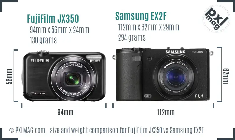 FujiFilm JX350 vs Samsung EX2F size comparison