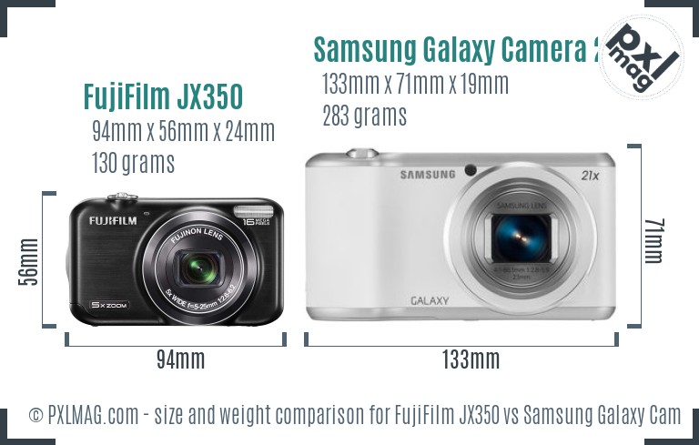 FujiFilm JX350 vs Samsung Galaxy Camera 2 size comparison