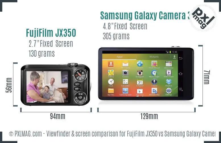 FujiFilm JX350 vs Samsung Galaxy Camera 3G Screen and Viewfinder comparison