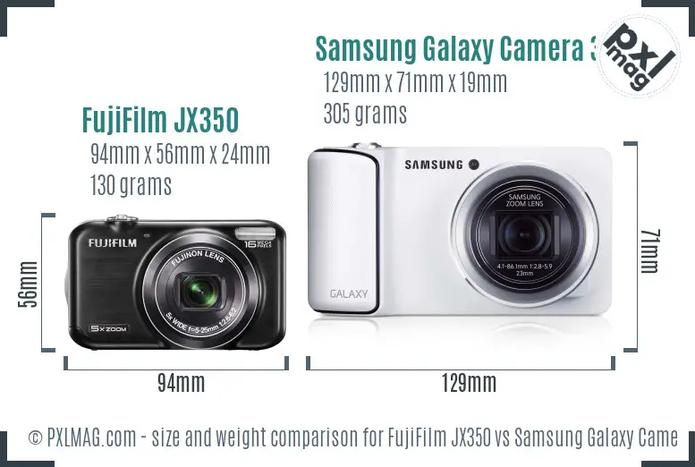 FujiFilm JX350 vs Samsung Galaxy Camera 3G size comparison