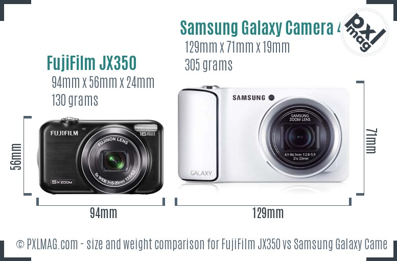 FujiFilm JX350 vs Samsung Galaxy Camera 4G size comparison FujiFilm JX350 vs Samsung Galaxy Camera 4G size comparison