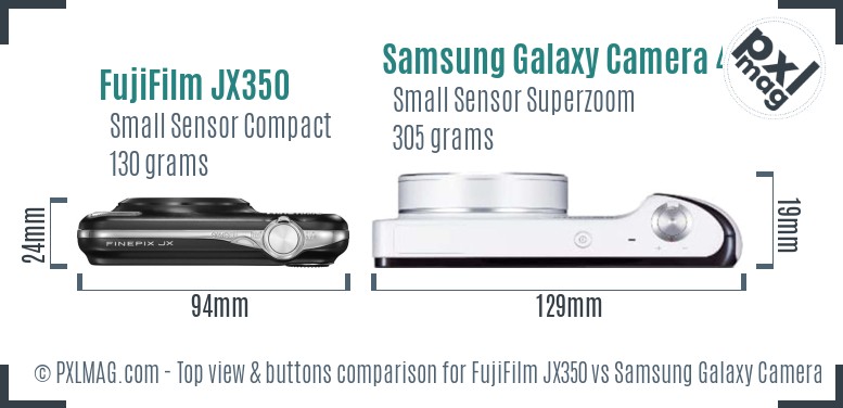FujiFilm JX350 vs Samsung Galaxy Camera 4G top view buttons comparison