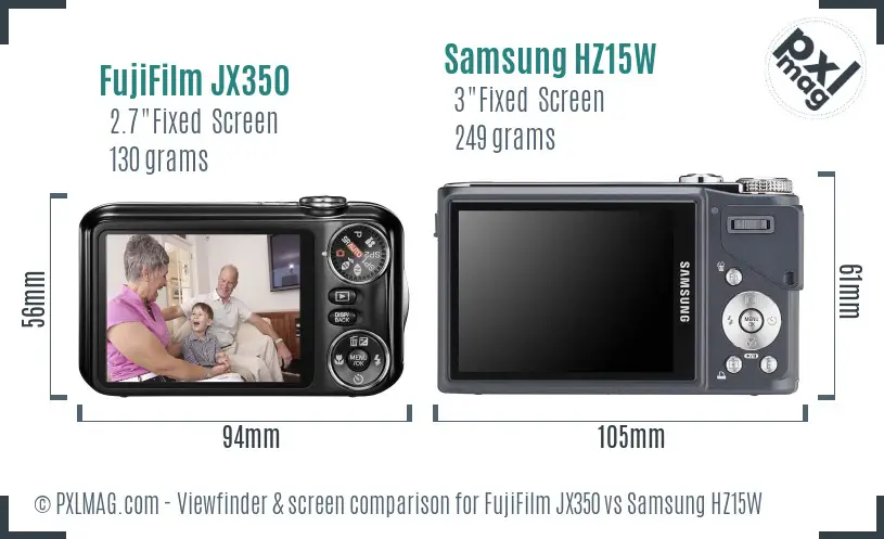 FujiFilm JX350 vs Samsung HZ15W Screen and Viewfinder comparison