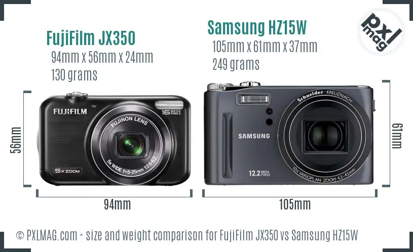FujiFilm JX350 vs Samsung HZ15W size comparison