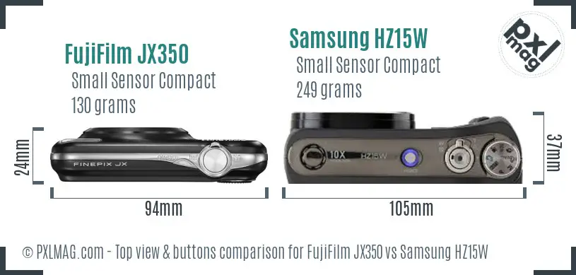 FujiFilm JX350 vs Samsung HZ15W top view buttons comparison