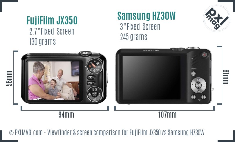 FujiFilm JX350 vs Samsung HZ30W Screen and Viewfinder comparison