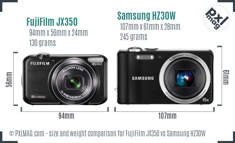 FujiFilm JX350 vs Samsung HZ30W size comparison