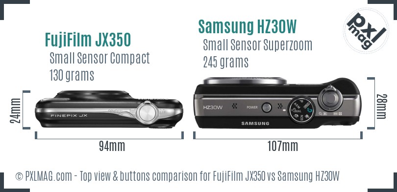 FujiFilm JX350 vs Samsung HZ30W top view buttons comparison