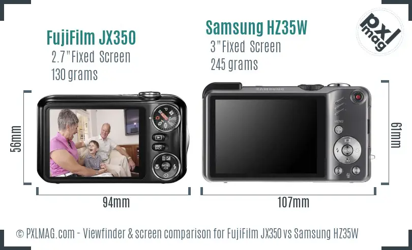 FujiFilm JX350 vs Samsung HZ35W Screen and Viewfinder comparison