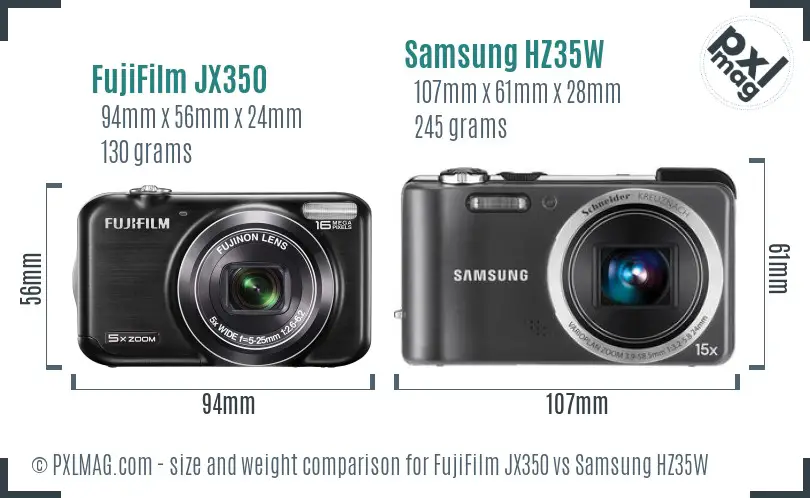 FujiFilm JX350 vs Samsung HZ35W size comparison