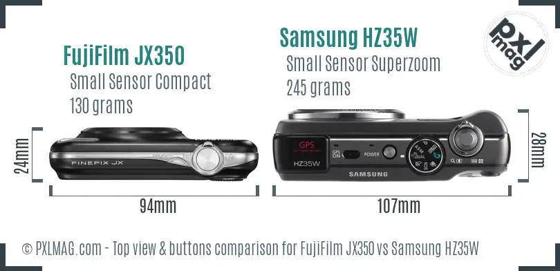 FujiFilm JX350 vs Samsung HZ35W top view buttons comparison