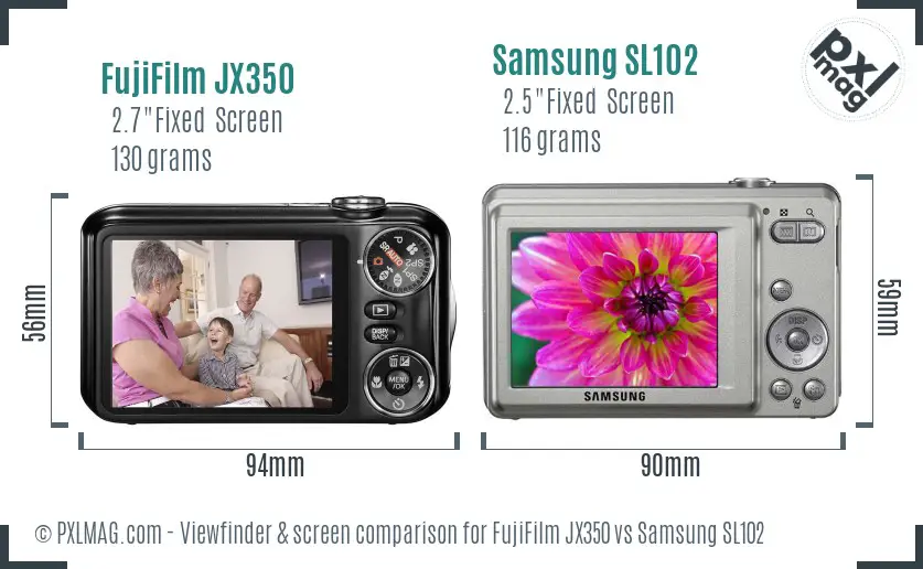 FujiFilm JX350 vs Samsung SL102 Screen and Viewfinder comparison