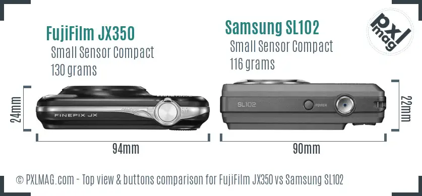 FujiFilm JX350 vs Samsung SL102 top view buttons comparison