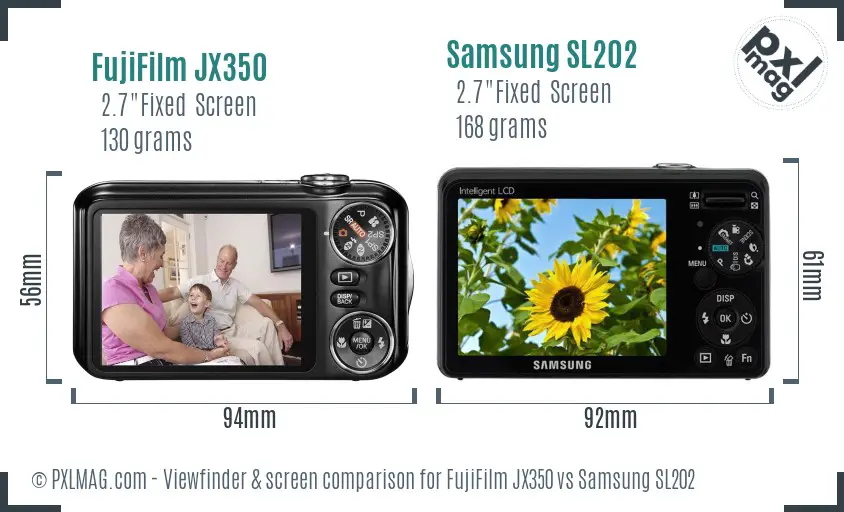 FujiFilm JX350 vs Samsung SL202 Screen and Viewfinder comparison