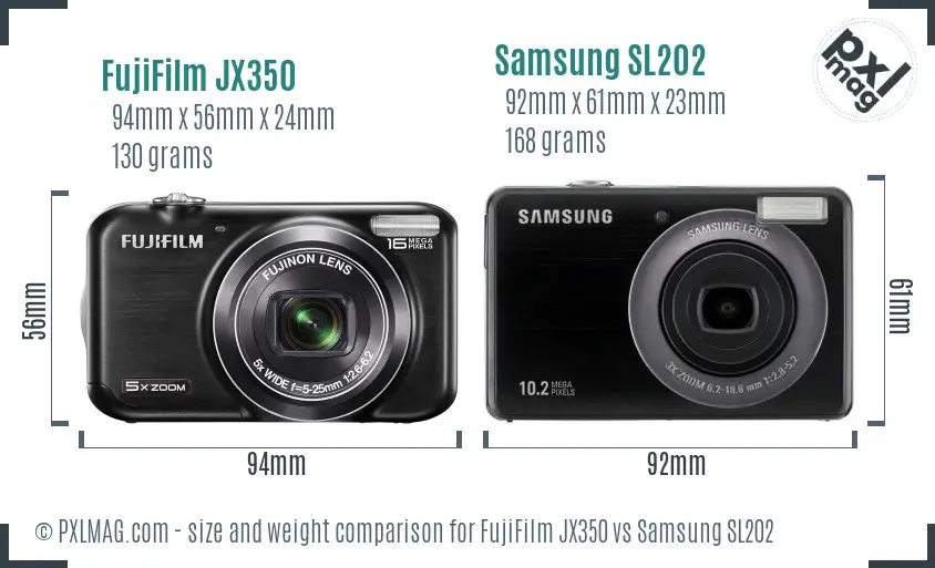 FujiFilm JX350 vs Samsung SL202 size comparison