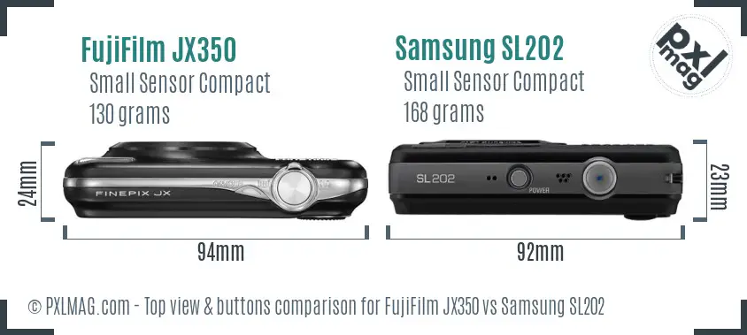 FujiFilm JX350 vs Samsung SL202 top view buttons comparison