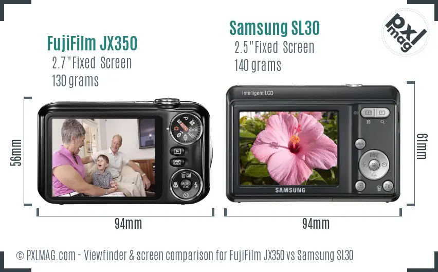 FujiFilm JX350 vs Samsung SL30 Screen and Viewfinder comparison