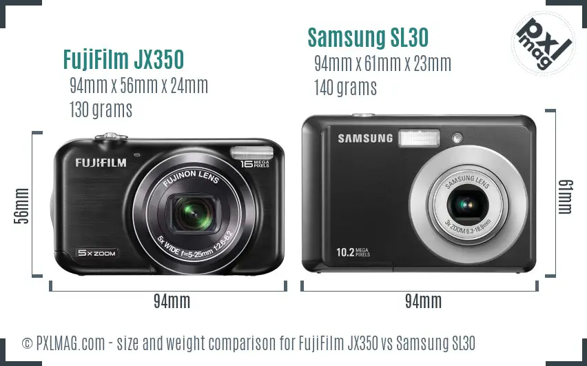FujiFilm JX350 vs Samsung SL30 size comparison FujiFilm JX350 vs Samsung SL30 size comparison