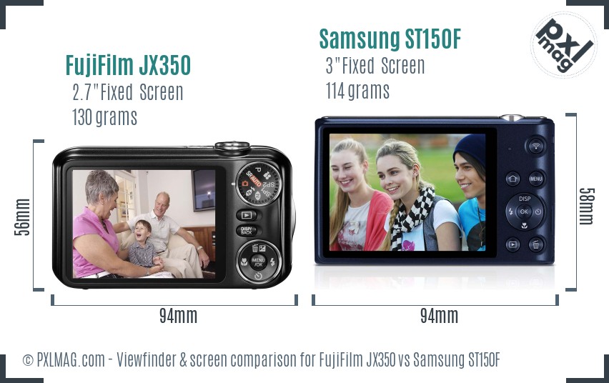 FujiFilm JX350 vs Samsung ST150F Screen and Viewfinder comparison