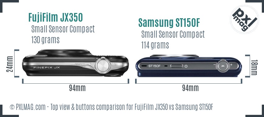 FujiFilm JX350 vs Samsung ST150F top view buttons comparison