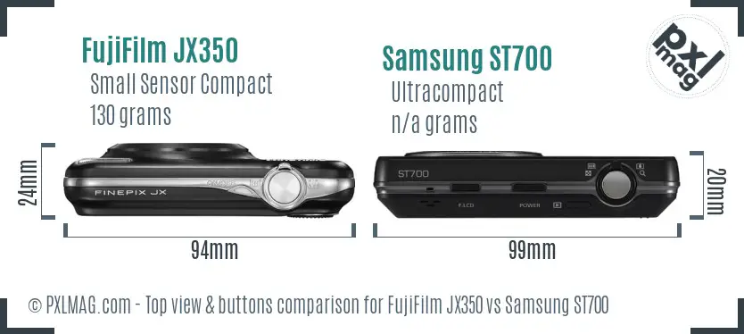 FujiFilm JX350 vs Samsung ST700 top view buttons comparison