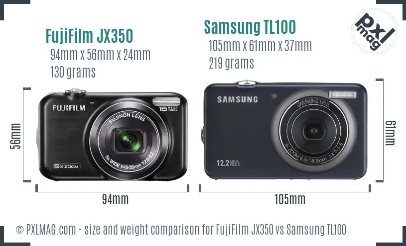 FujiFilm JX350 vs Samsung TL100 size comparison FujiFilm JX350 vs Samsung TL100 size comparison