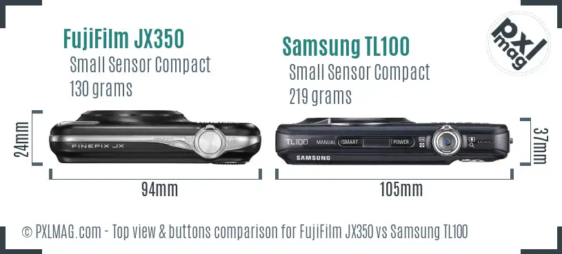 FujiFilm JX350 vs Samsung TL100 top view buttons comparison FujiFilm JX350 vs Samsung TL100 top view buttons comparison