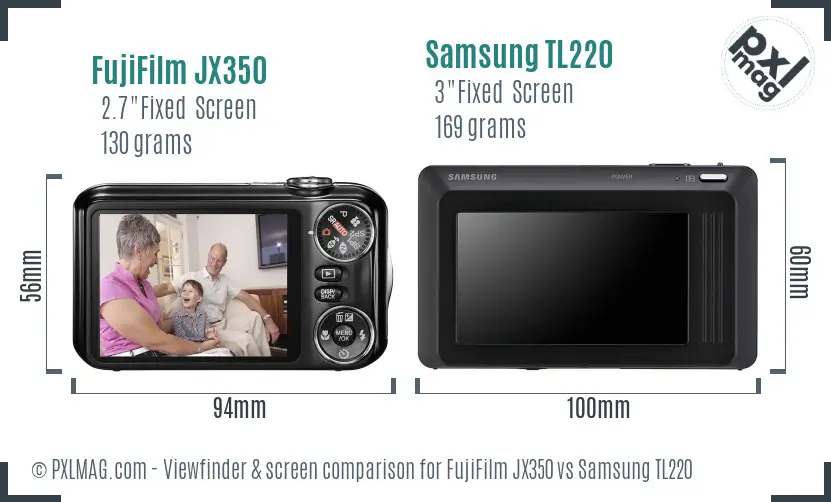 FujiFilm JX350 vs Samsung TL220 Screen and Viewfinder comparison