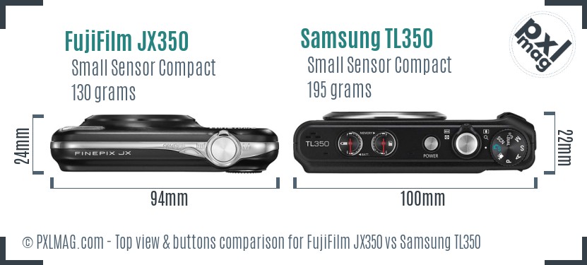 FujiFilm JX350 vs Samsung TL350 top view buttons comparison